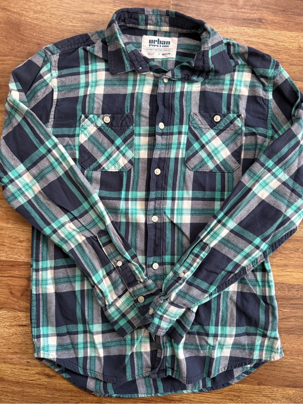urban pipeline Navy Teal Plaid Button-Down Shirt